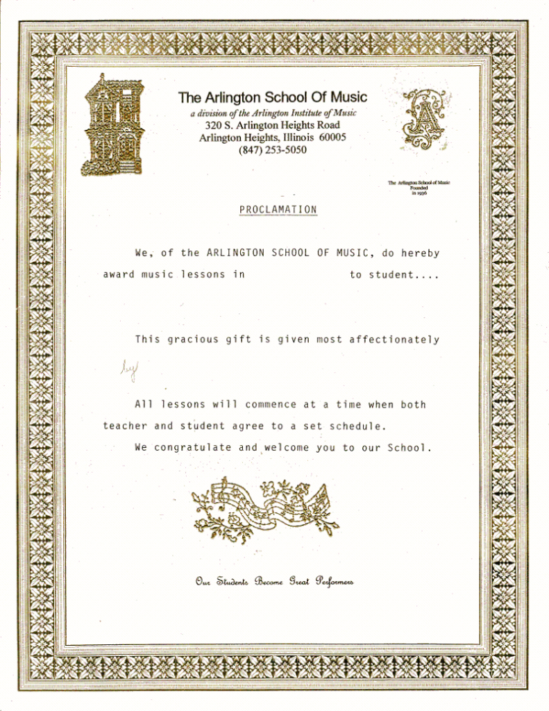 A certificate in a gold frame with a picture of a house on it.